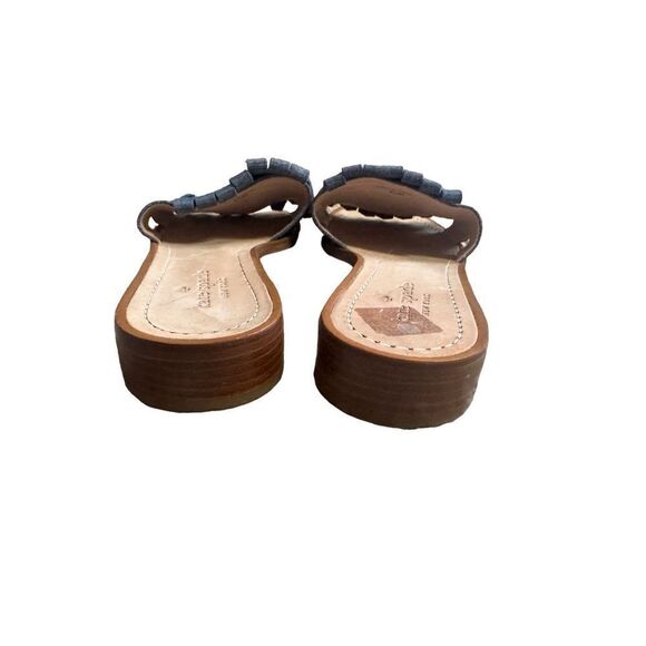 Kate Spade Kiltie Denim Leather Slide Sandals Gold Rings - Picture 6 of 10